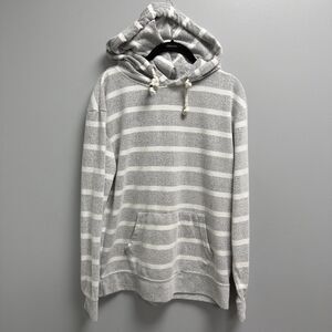 Southern Spirit Hoodie Pullover Rope Drawstring Gray White Striped Womens Large